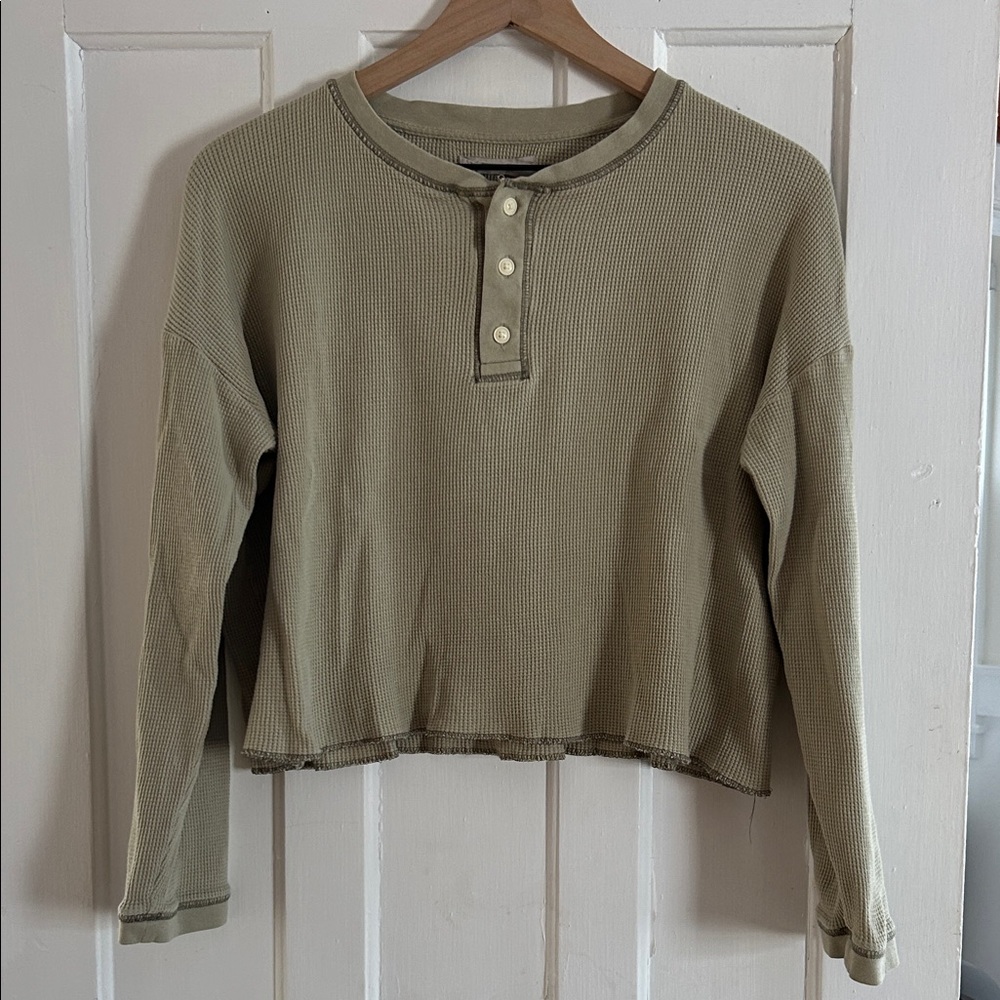 Everlane Sage Waffle Cropped Henley